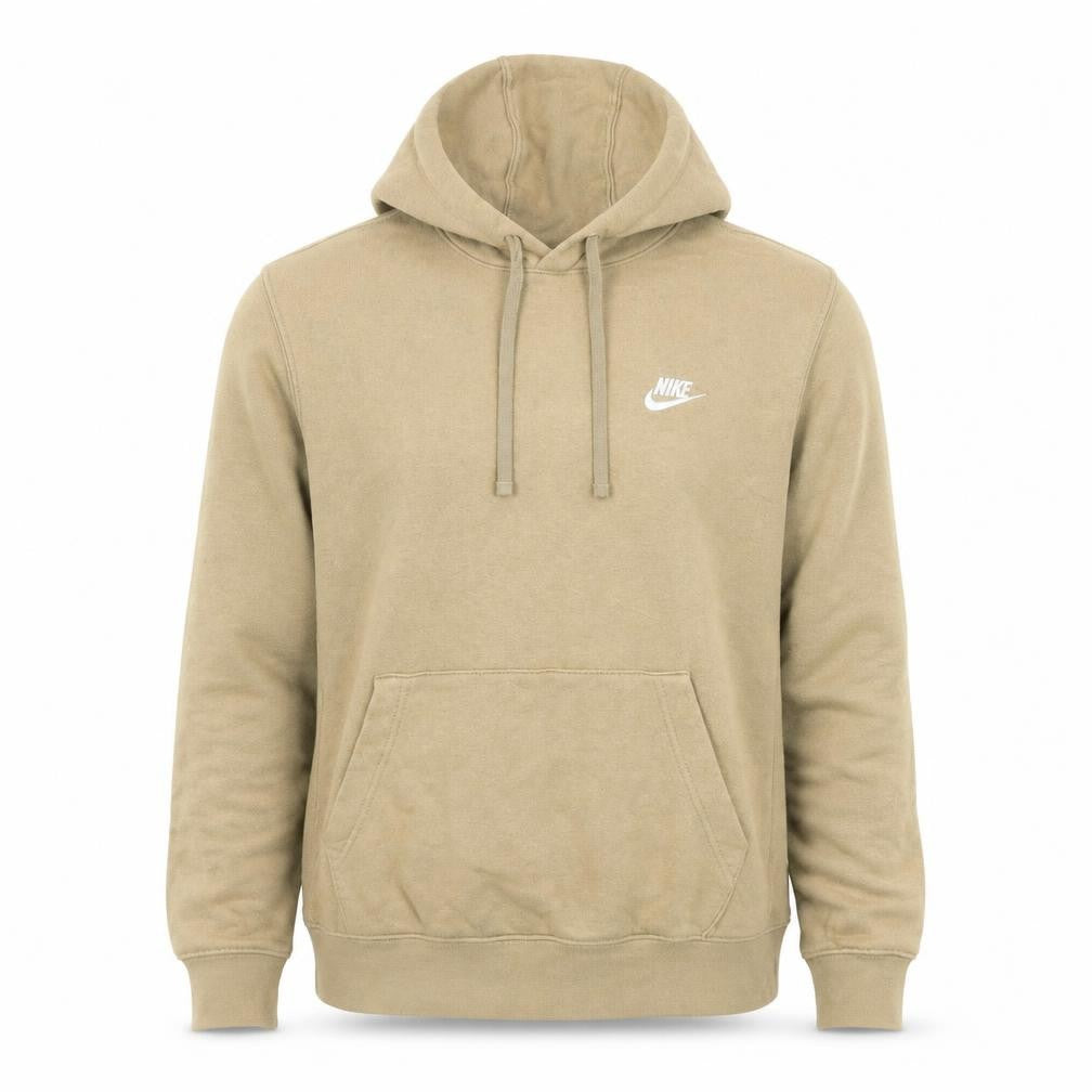 Nike Men Beige Pullover Hoodie S Fleece Lined Logo Regular Fit