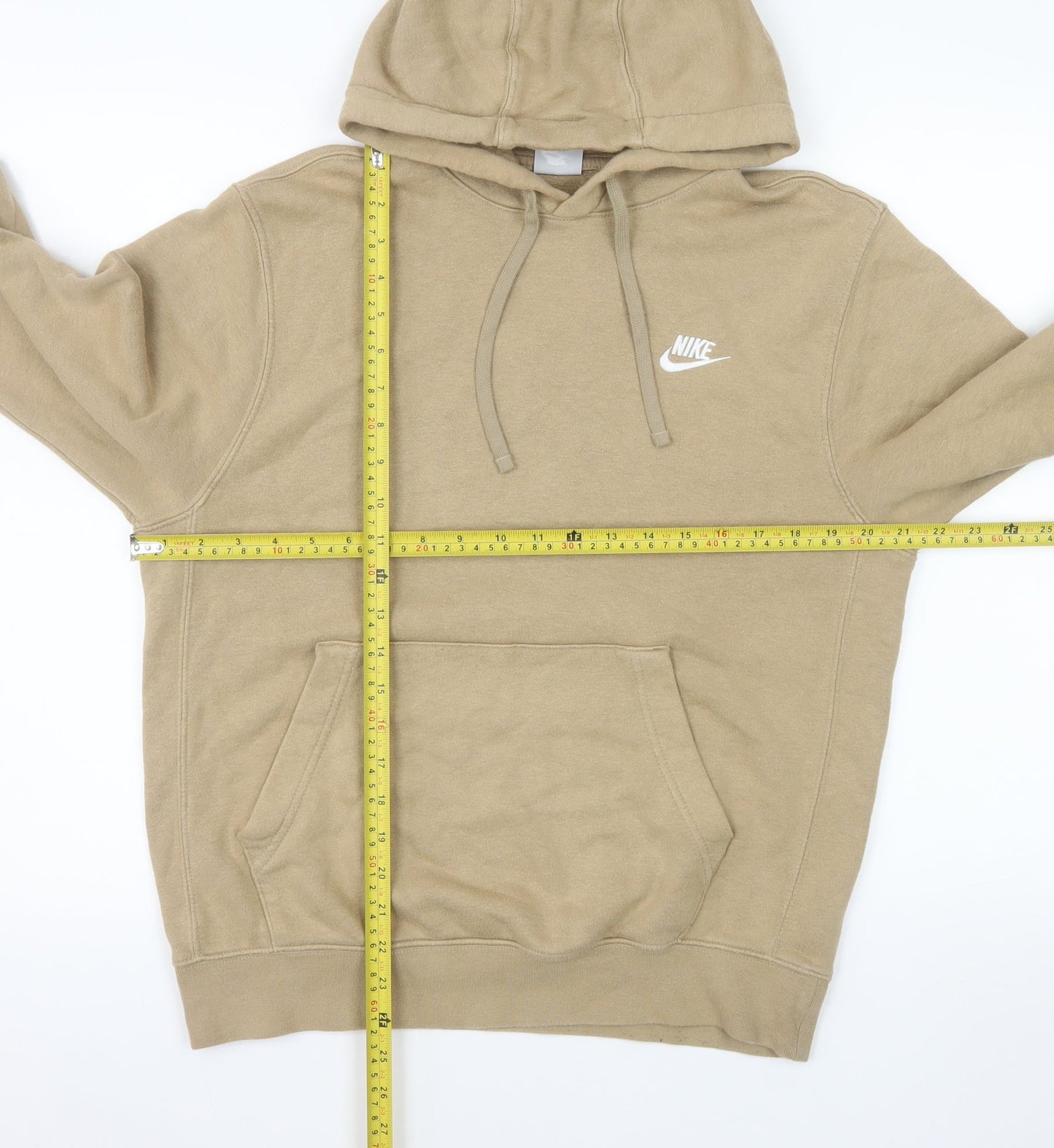Nike Men Beige Pullover Hoodie S Fleece Lined Logo Regular Fit