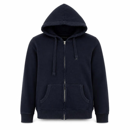 Front view of French Connection Men’s Blue Hooded Zip Jacket, size M