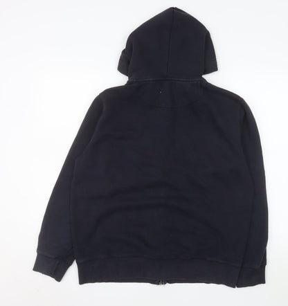 Close-up detail of French Connection Men’s Blue Hooded Zip Jacket, size M