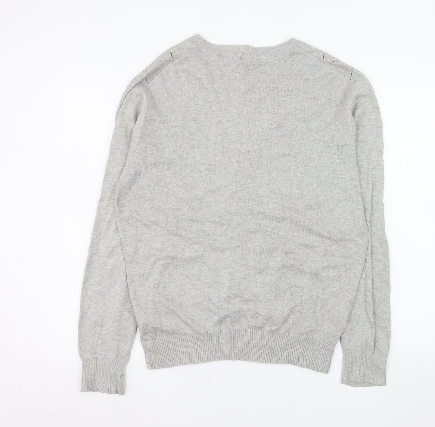 Dissident Men's Grey Argyle Cotton Cardigan Medium V-Neck Knit Jumper