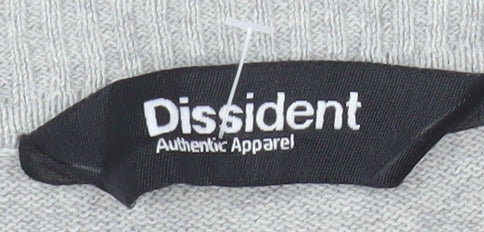 Dissident Men's Grey Argyle Cotton Cardigan Medium V-Neck Knit Jumper