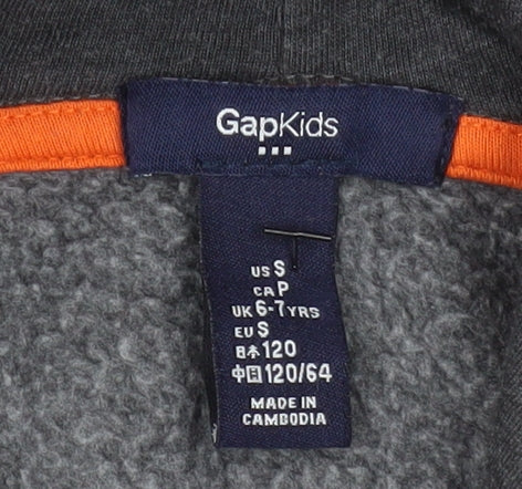 GAP Boys Grey Pullover Hoodie 6-7 Years Cotton Blend Casual Sweatshirt