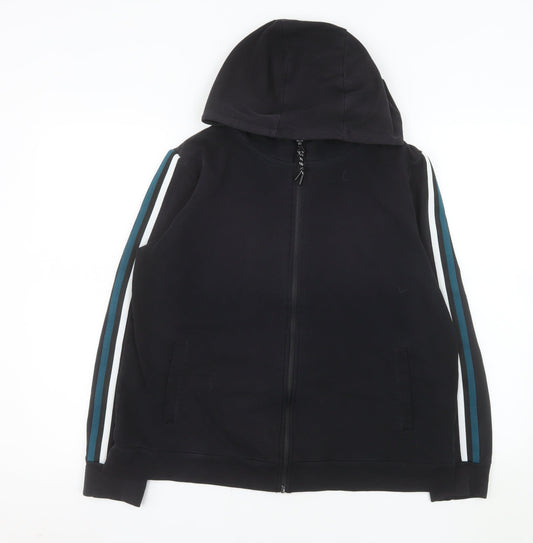 Matalan Men’s Black Hooded Full Zip Basic Jacket Size L Cotton Blend