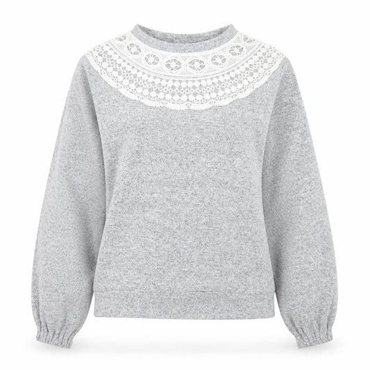 Front view of Dorothy Perkins Women Grey Lace Crew Neck Long Sleeve Jumper UK 10