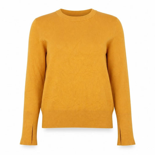 Front view of Zara Women’s Yellow Crew Neck Long Sleeve jumper, size UK 8