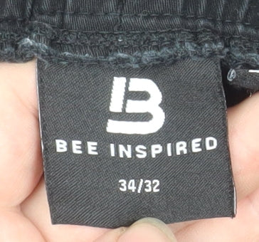 Bee Inspired Men's Black Cargo Trousers Size 34 Regular Fit