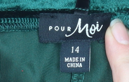 Pour Moi Womens Green Velvet Stretch Trousers Size 14