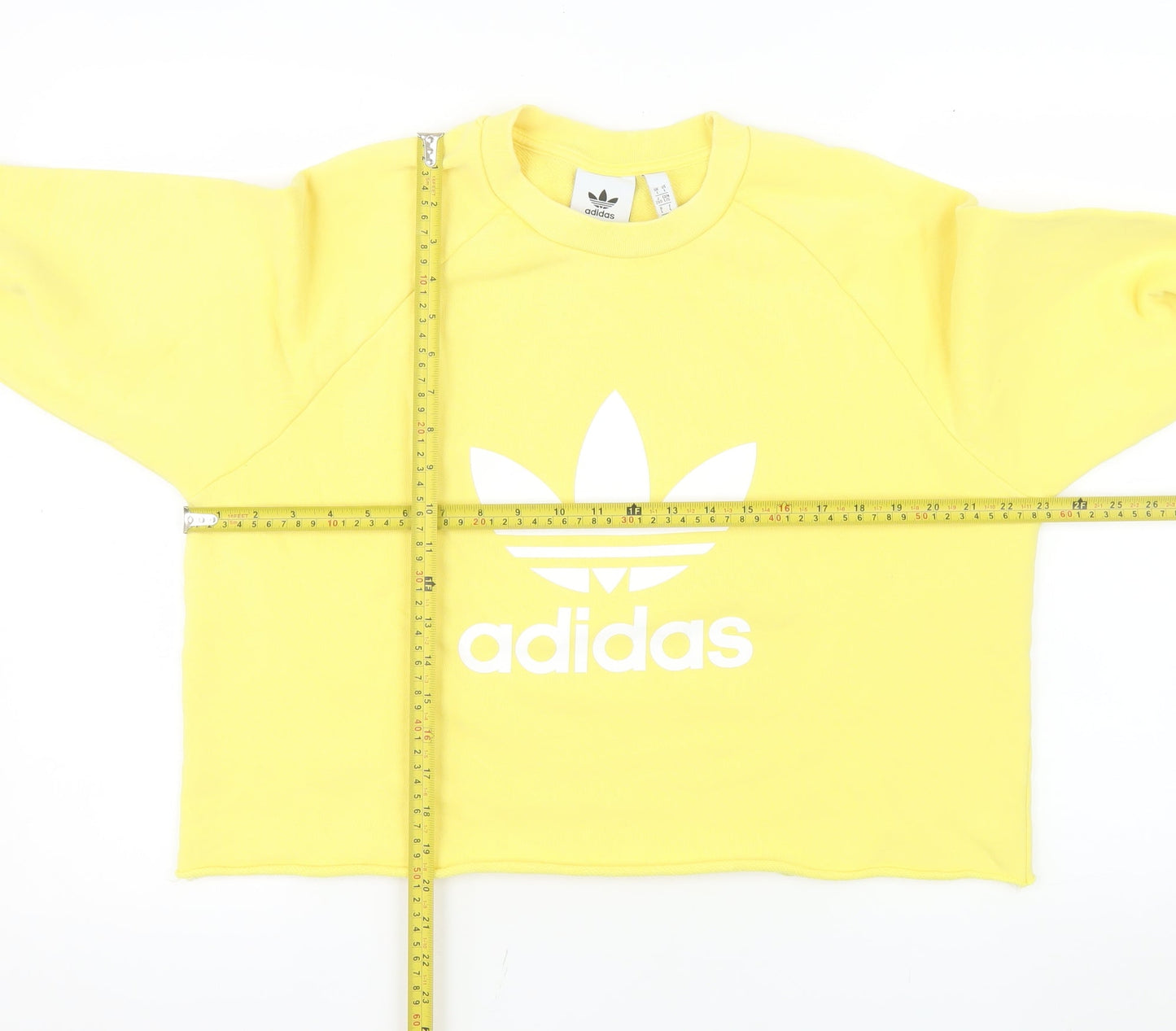 Adidas Women's Yellow Cropped Sweatshirt Size L Crew Neck Logo