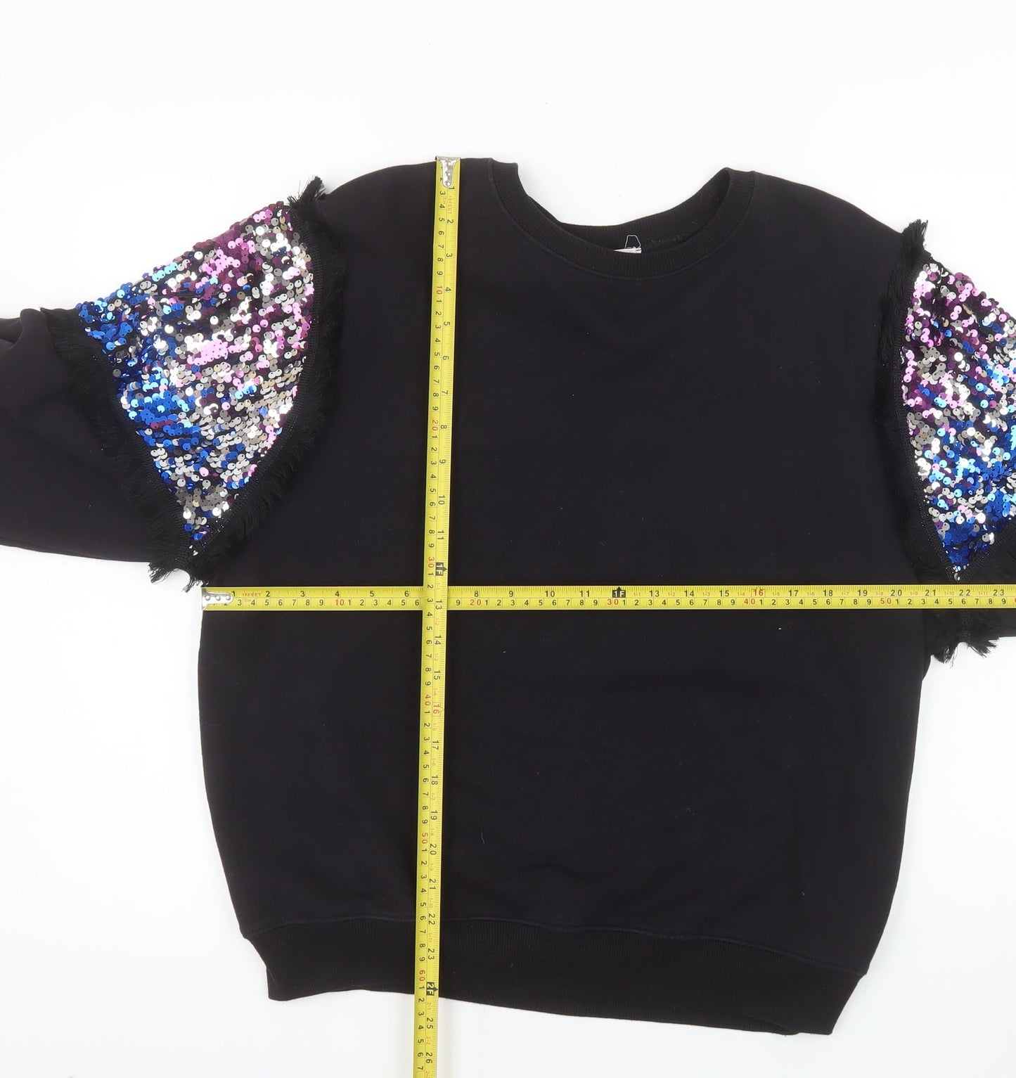 MNG Casual Women's Black Sequin Sleeve Cotton Pullover Sweatshirt Size S