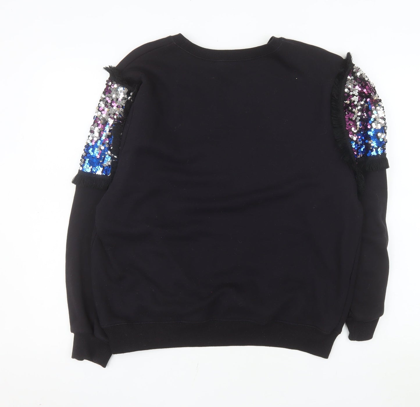 MNG Casual Women's Black Sequin Sleeve Cotton Pullover Sweatshirt Size S