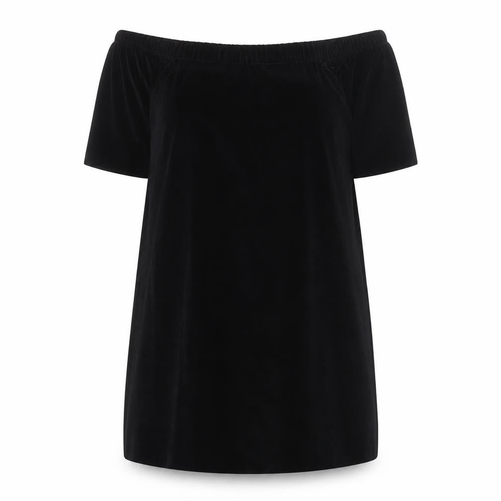 River Island Women Black Size 16 Off Shoulder Velvet Shift Dress