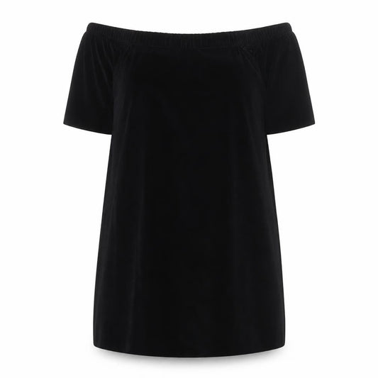 River Island Women Black Size 16 Off Shoulder Velvet Shift Dress