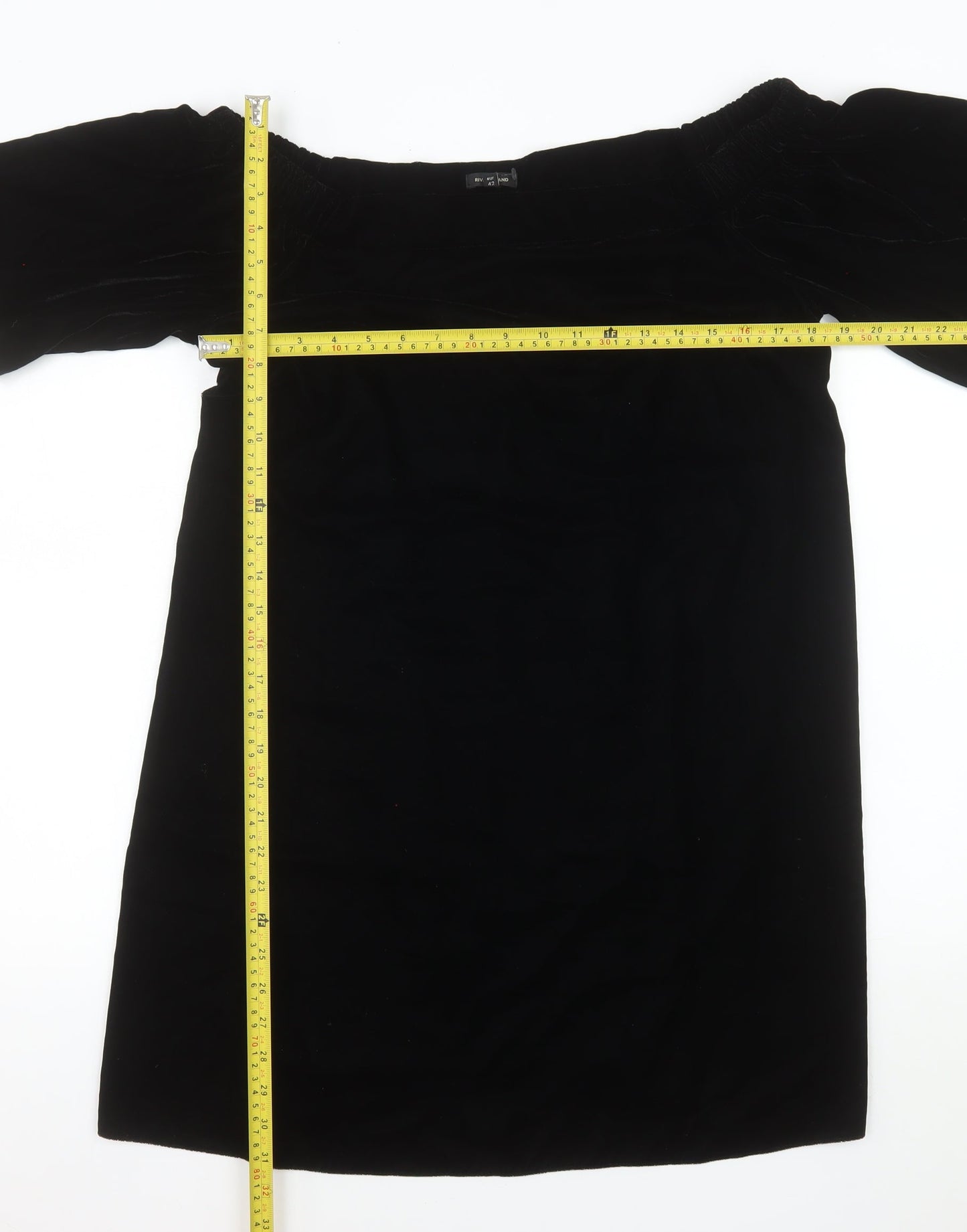 River Island Women Black Size 16 Off Shoulder Velvet Shift Dress