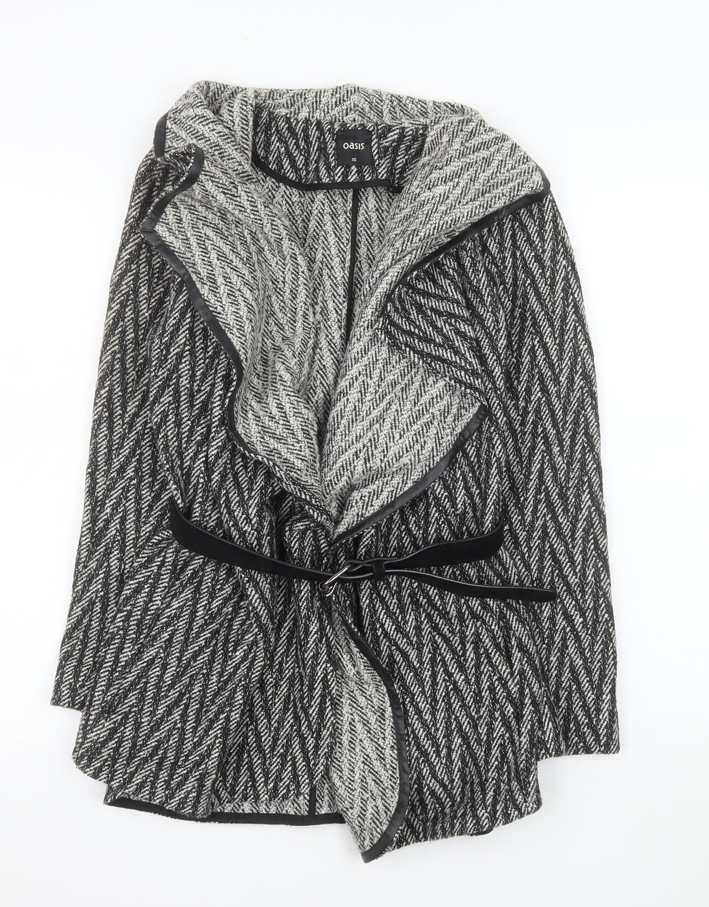 Oasis Womens Grey Herringbone Belted Coatigan Long Sleeve XS