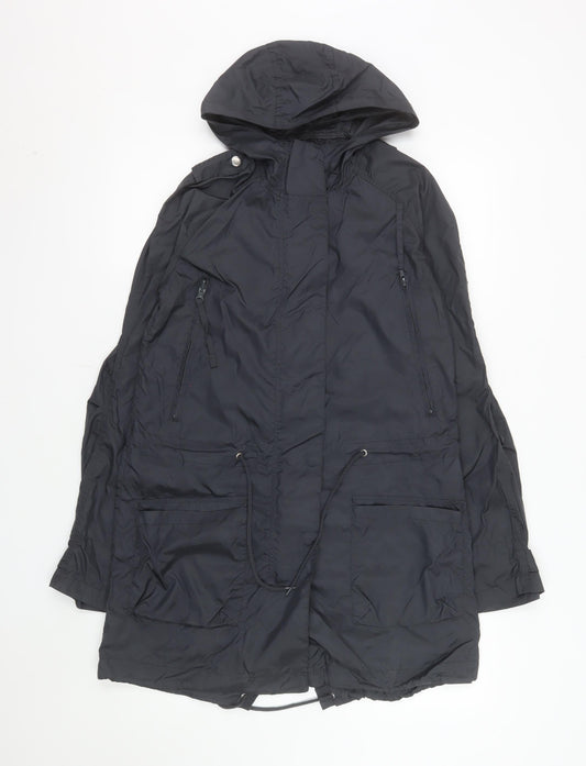 Topshop Women’s Black Hooded Parka Coat Size 8 Long Nylon Jacket