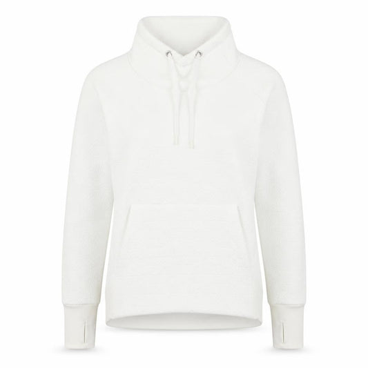 Front view of Athleta women’s white pullover hoodie medium polyester spandex