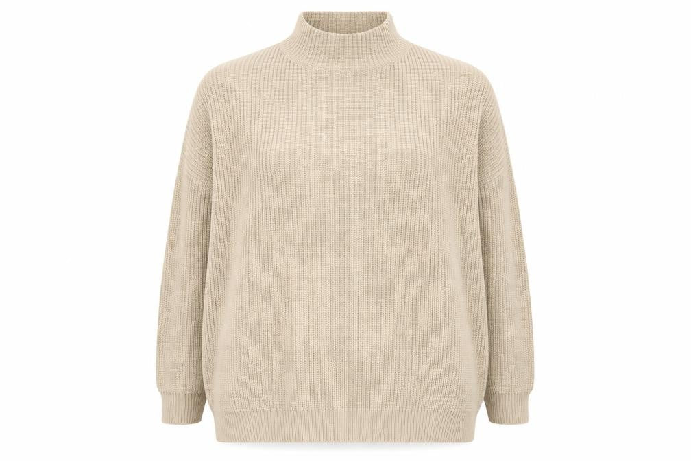 PRETTYLITTLETHING Womens Beige Plus 2XL Chunky Knit Mock Neck Jumper