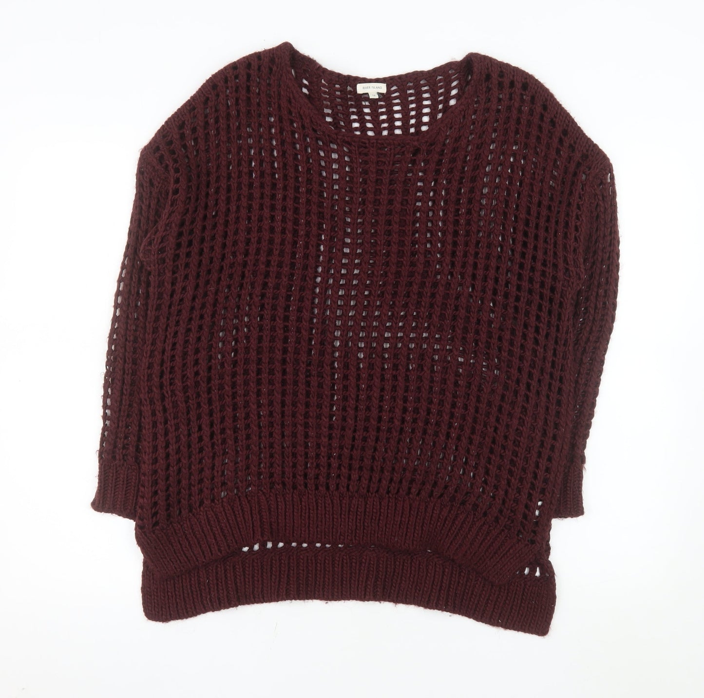River Island Women Burgundy Open-Knit Jumper Size 12