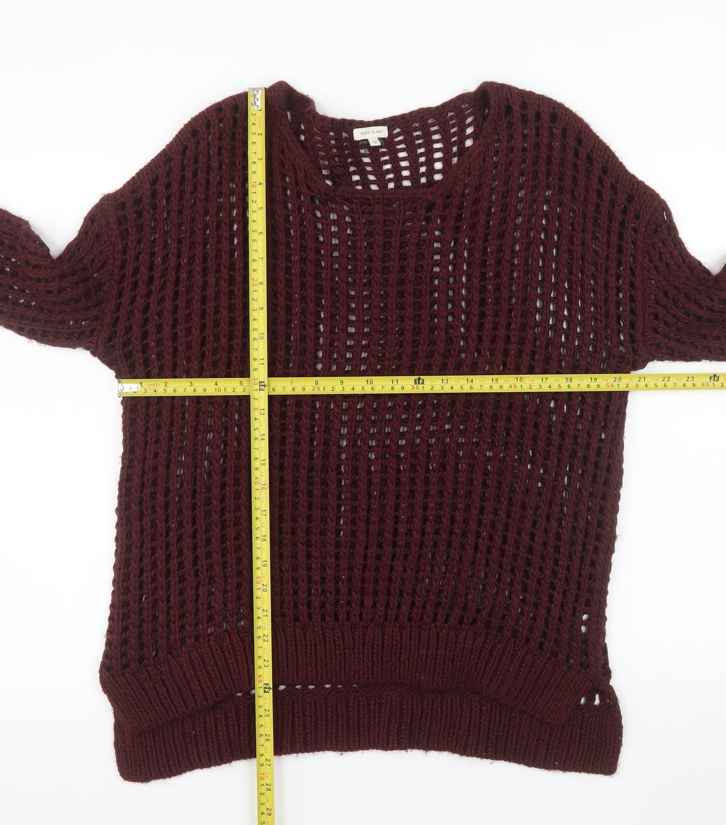 River Island Women Burgundy Open-Knit Jumper Size 12