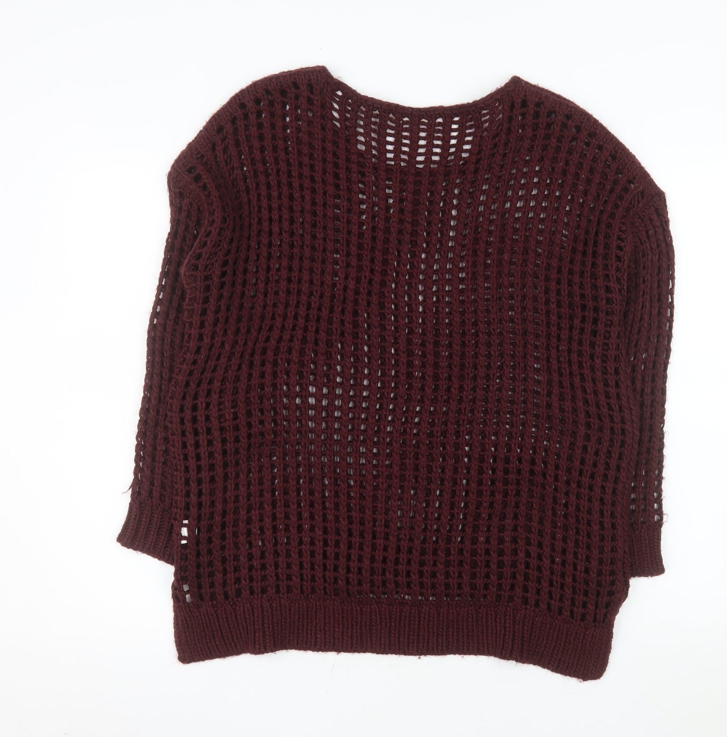 River Island Women Burgundy Open-Knit Jumper Size 12