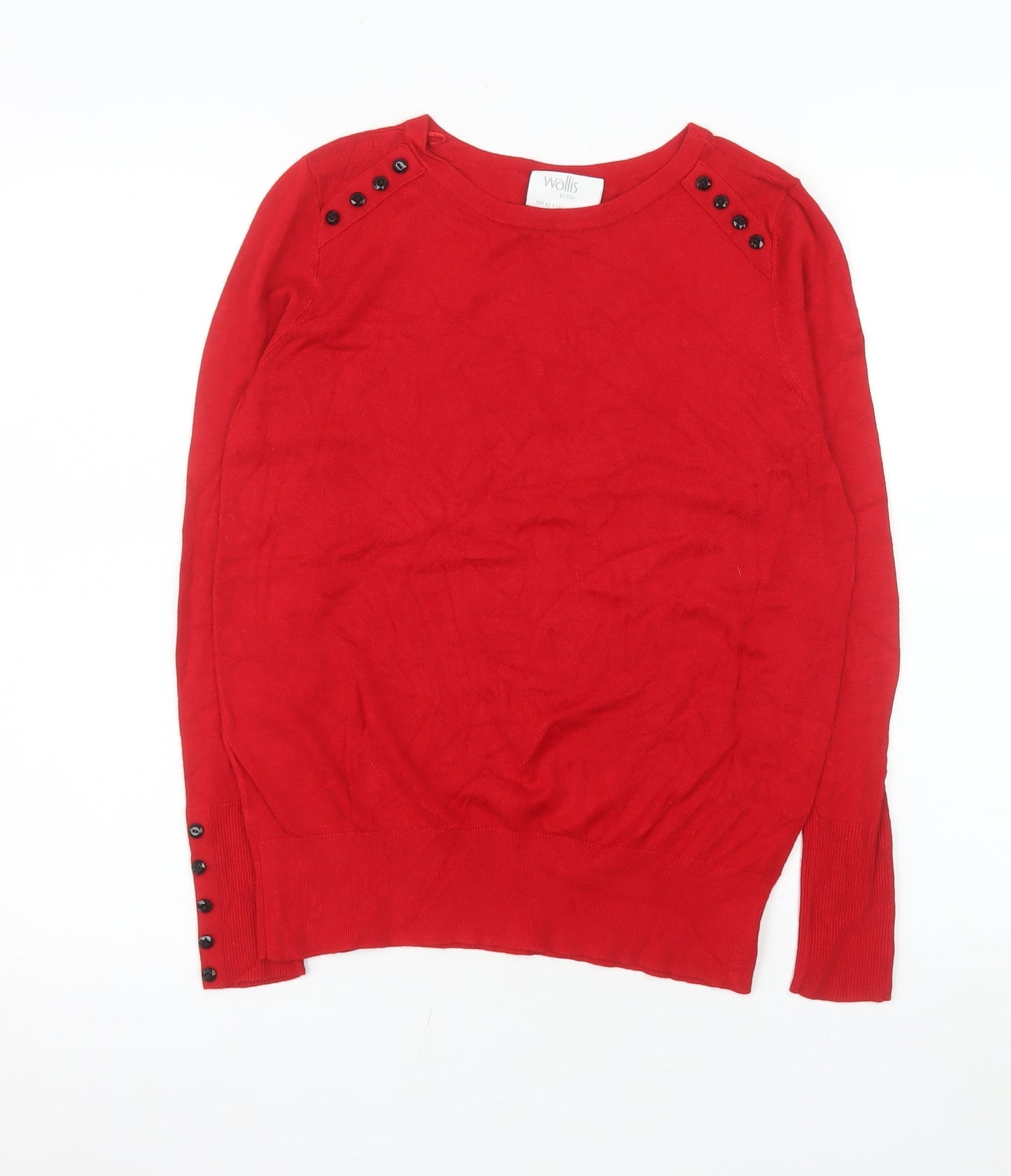 Wallis Women’s Red Crew Neck Button Detail Pullover Jumper Size 12