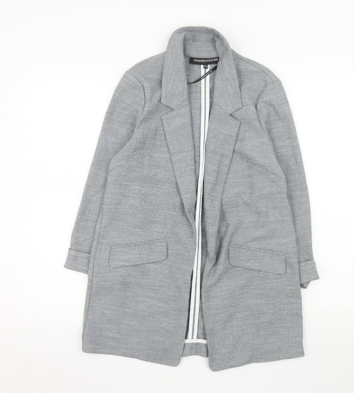 Warehouse Women Grey Long Single Breasted Suit Jacket UK 12