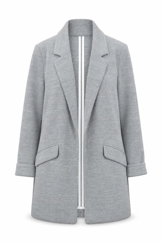 Front view of Warehouse Women Grey Long Single Breasted Suit Jacket UK 12