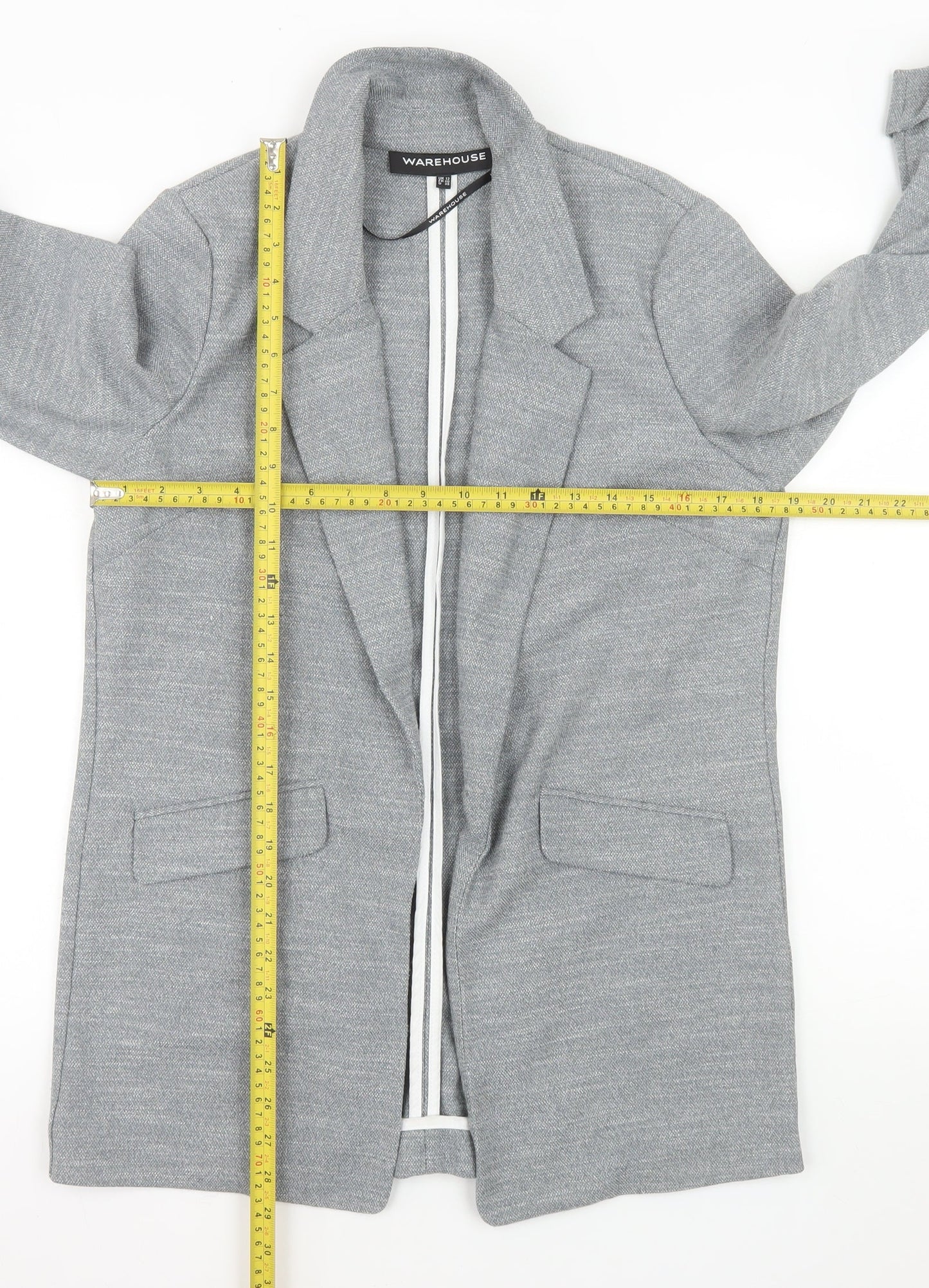 Warehouse Women Grey Long Single Breasted Suit Jacket UK 12