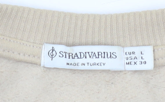 Stradivarius Women Beige Crew Neck Pullover Sweatshirt Size L