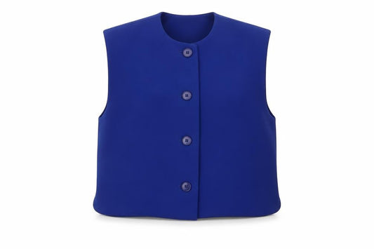Front view of Zara Women Blue Sleeveless Single-Breasted Waistcoat, size 8