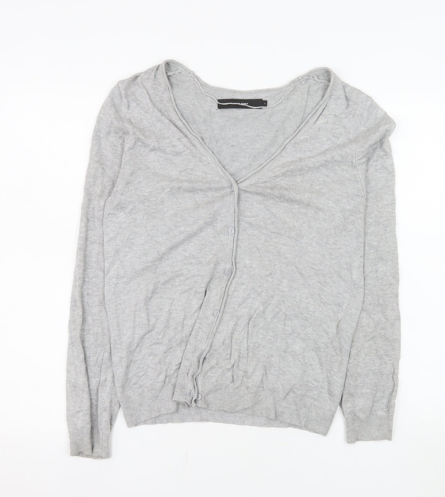 Vero Moda Women Grey V-Neck Long Sleeve Knit Cardigan Size L