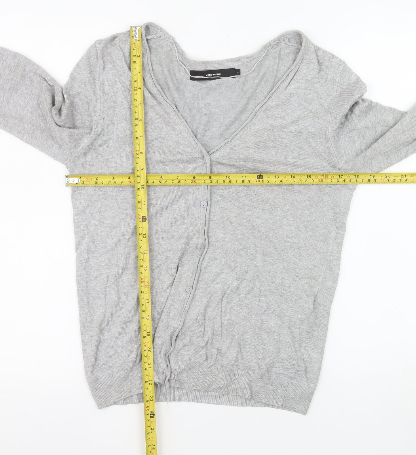 Vero Moda Women Grey V-Neck Long Sleeve Knit Cardigan Size L