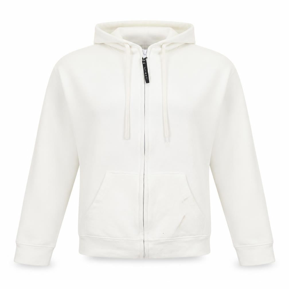 Uneek Ladies White Zip Up Hooded Fleece Jacket Size S