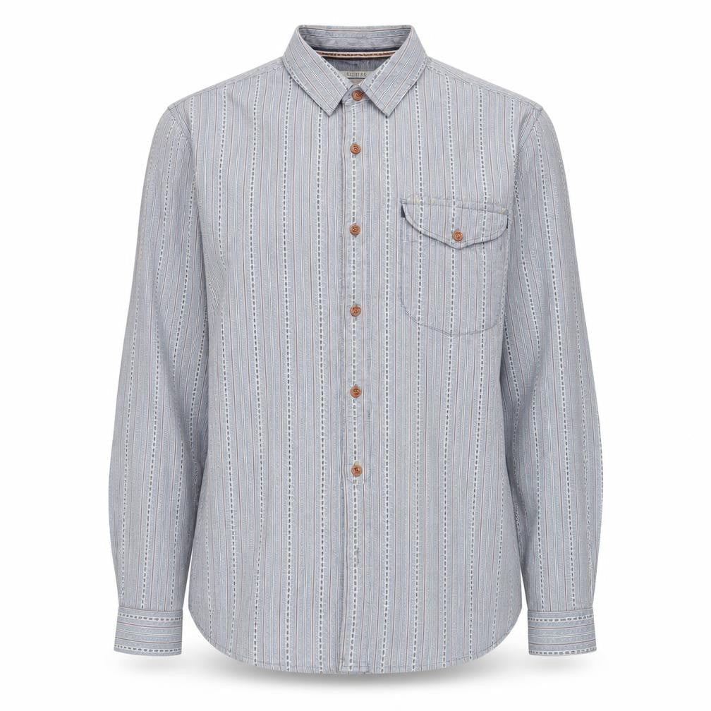 White Stuff Men's Blue Classic Fit Striped Cotton Long Sleeve Shirt L