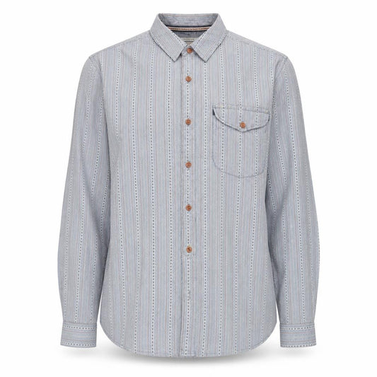 Front view of White Stuff Men's Blue Classic Fit Striped Cotton Long Sleeve Shirt L