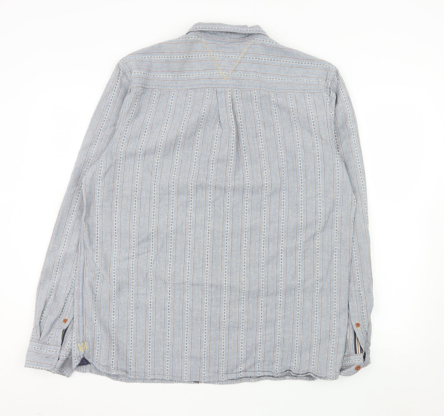 White Stuff Men's Blue Classic Fit Striped Cotton Long Sleeve Shirt L