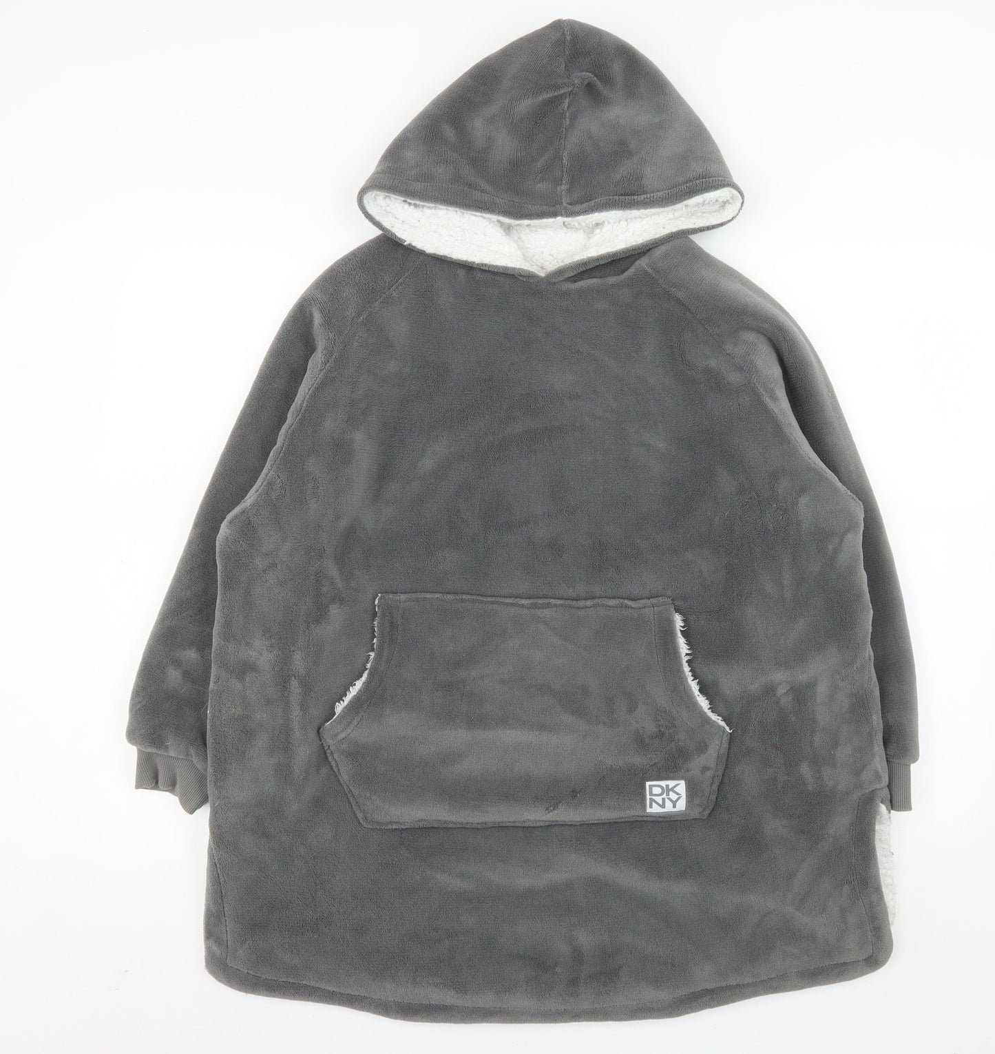 DKNY Boys Grey Fleece Hooded Lounge Nightshirt Size 7-12 Years
