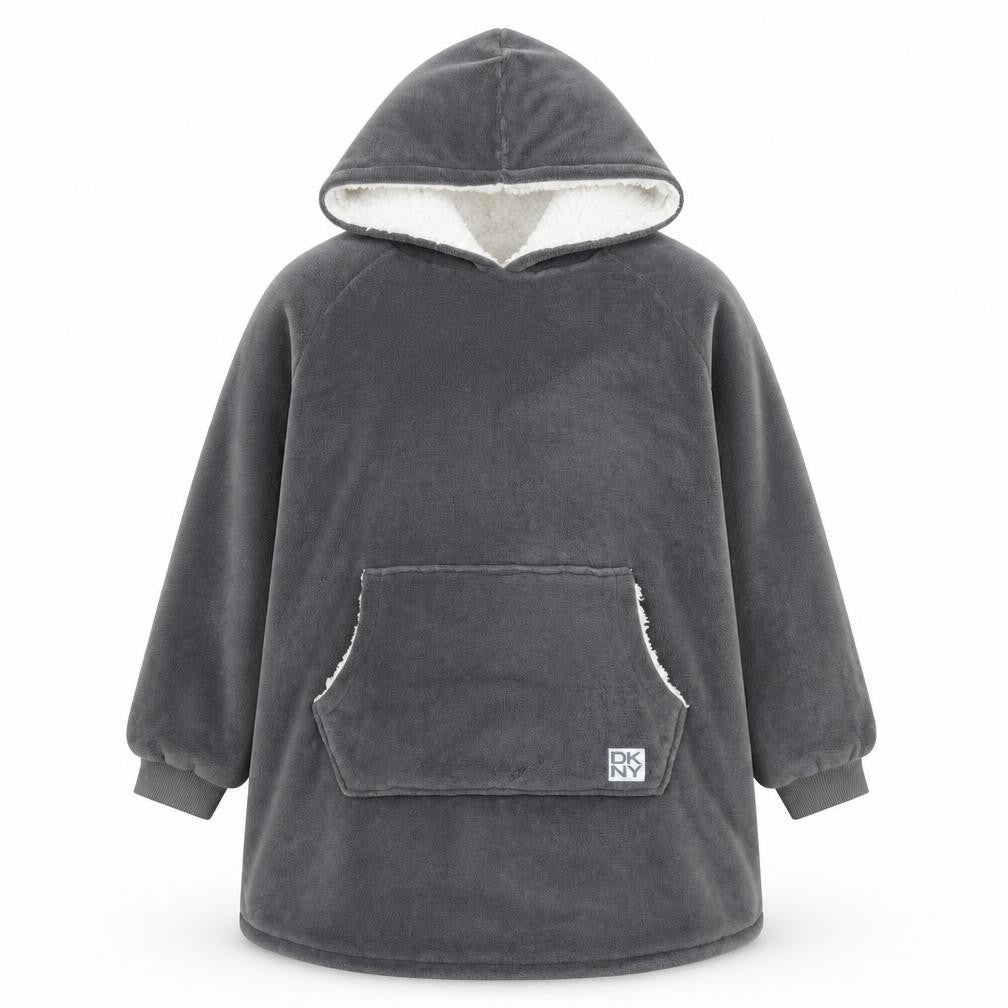 DKNY Boys Grey Fleece Hooded Lounge Nightshirt Size 7-12 Years