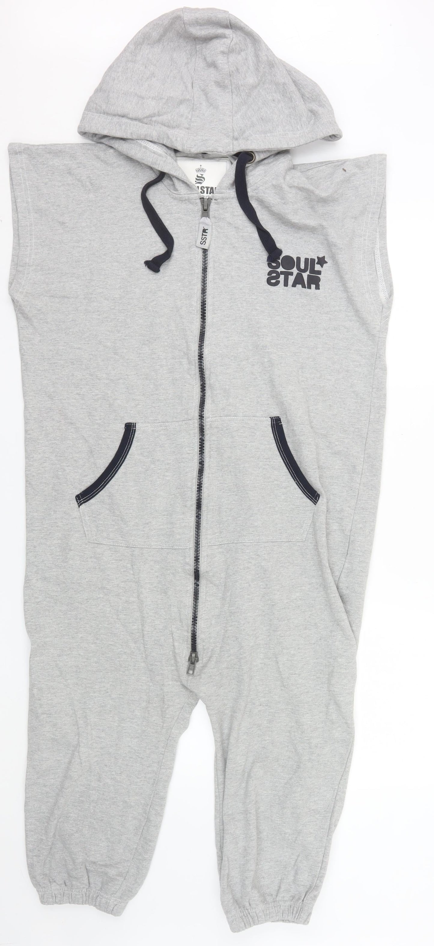 Soul Star Men's Grey Hooded Zip Sweatpants L Regular Fit