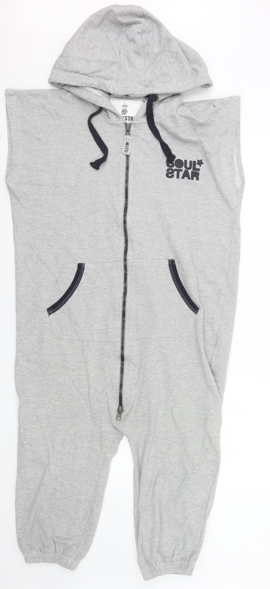 Soul Star Men's Grey Hooded Zip Sweatpants L Regular Fit