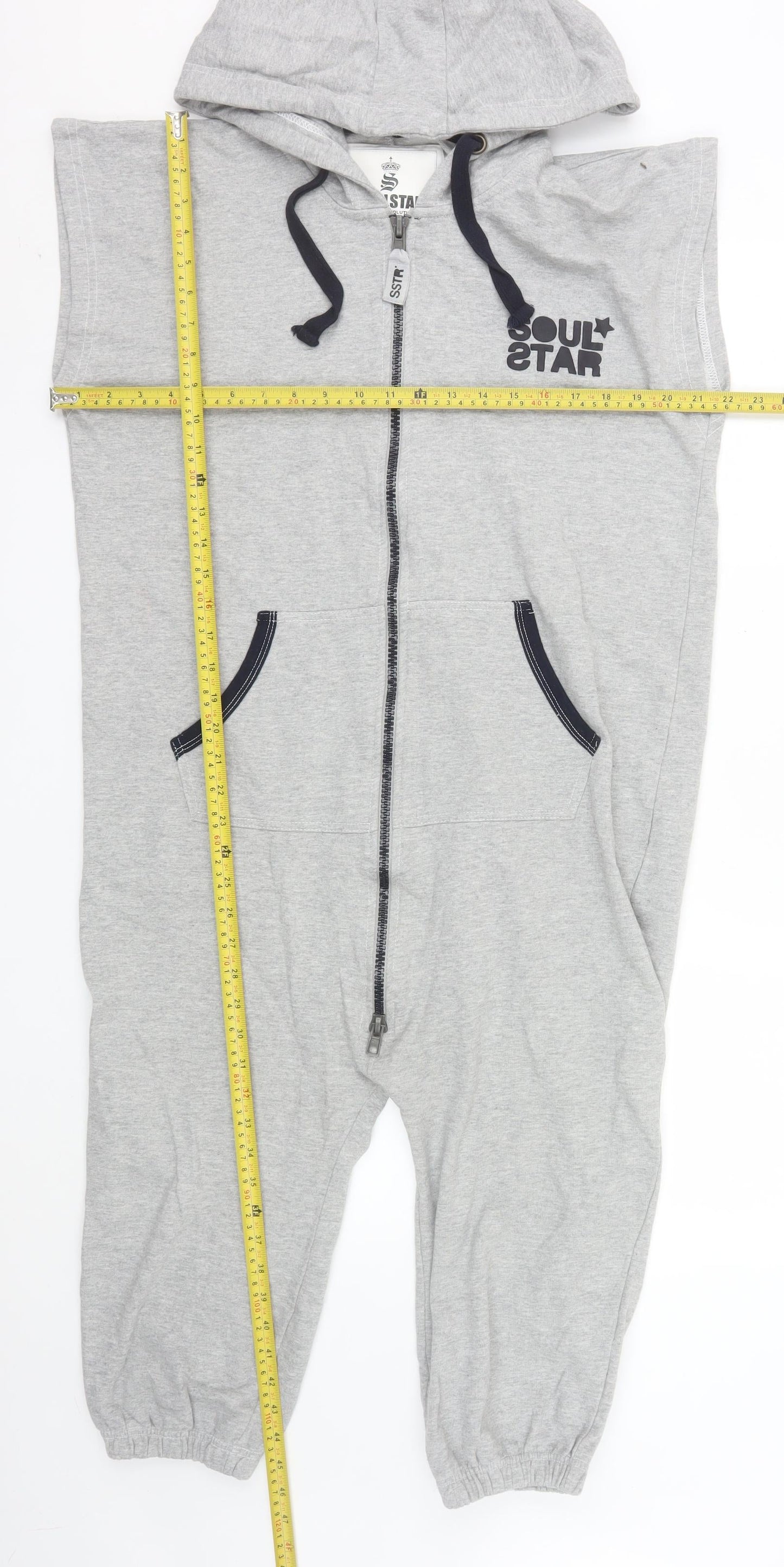 Soul Star Men's Grey Hooded Zip Sweatpants L Regular Fit