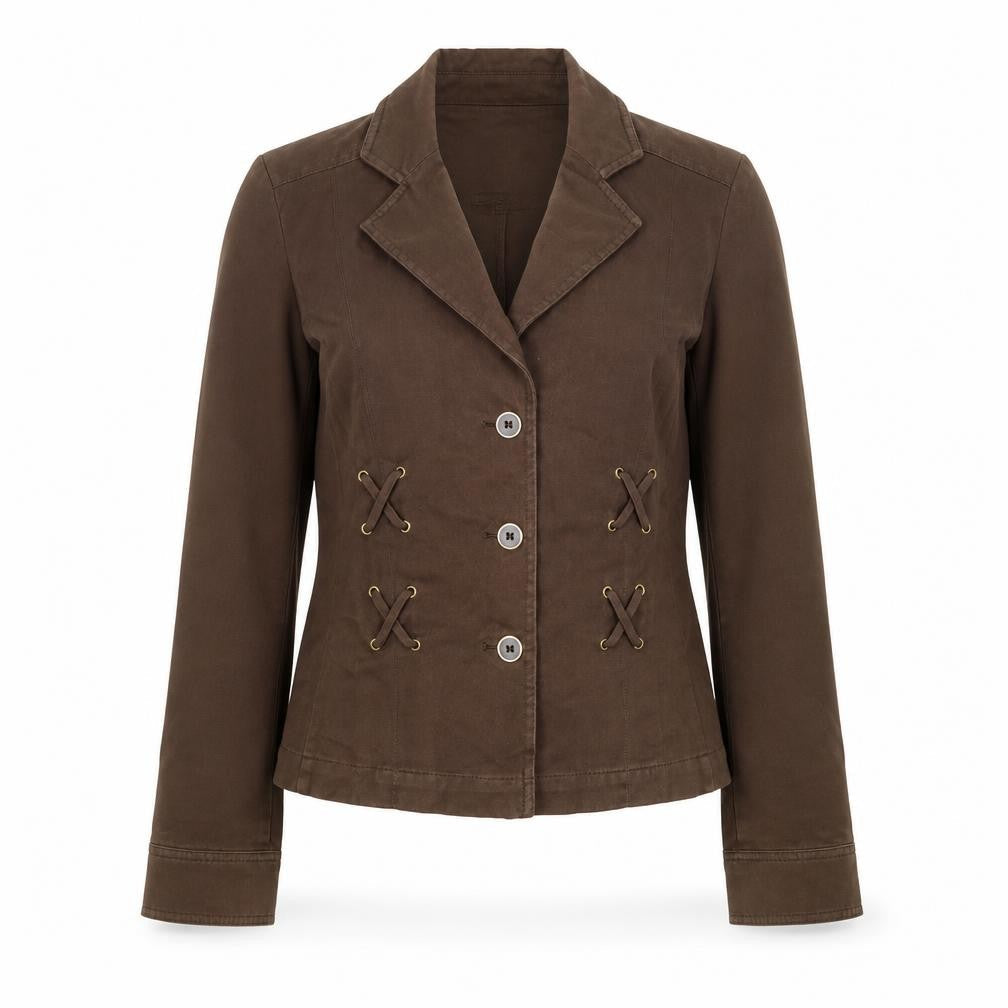 Viyella Women Brown Cotton Suit Jacket UK 10 Classic Double-Breasted Style