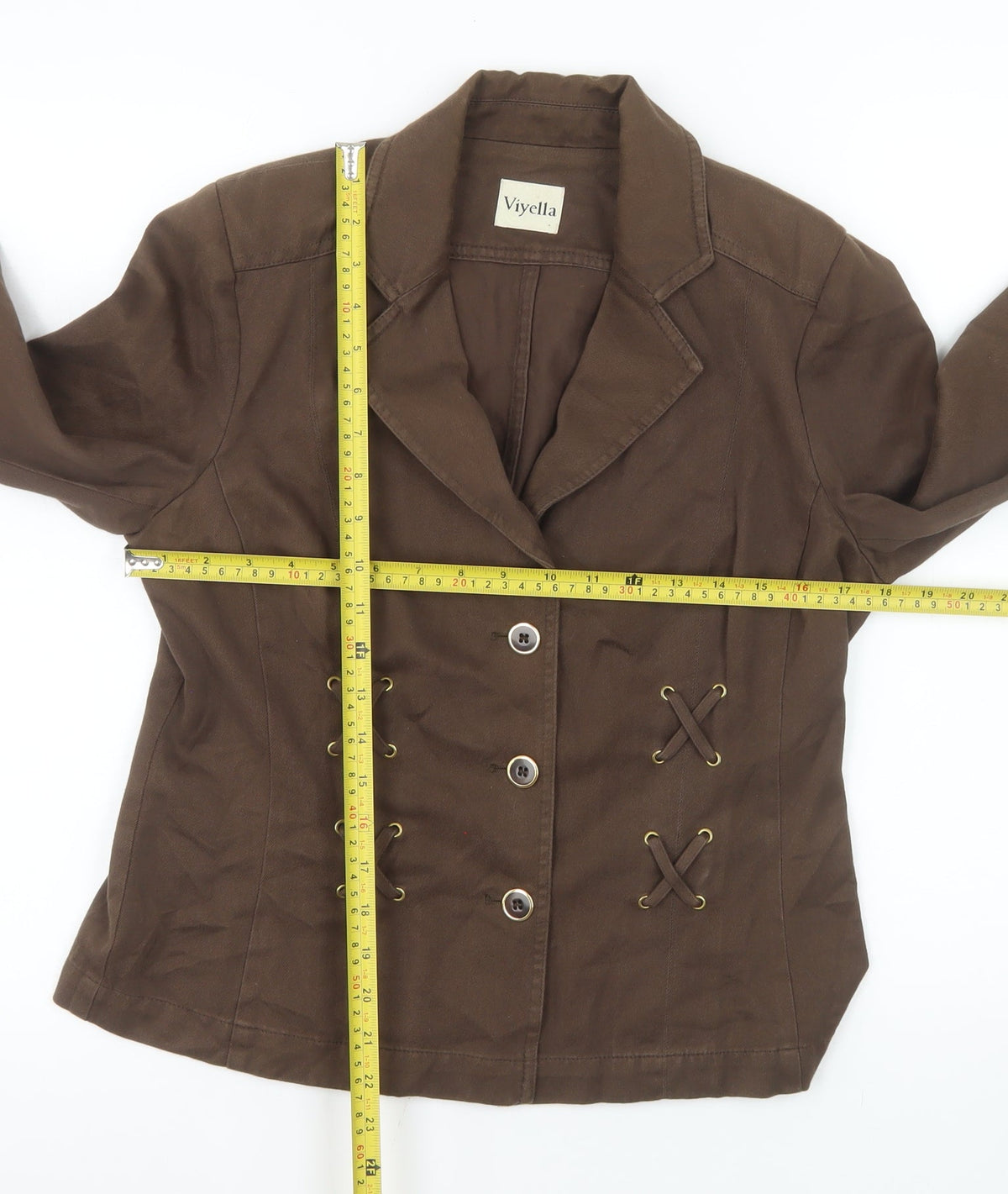 Viyella Women Brown Cotton Suit Jacket UK 10 Classic Double-Breasted Style
