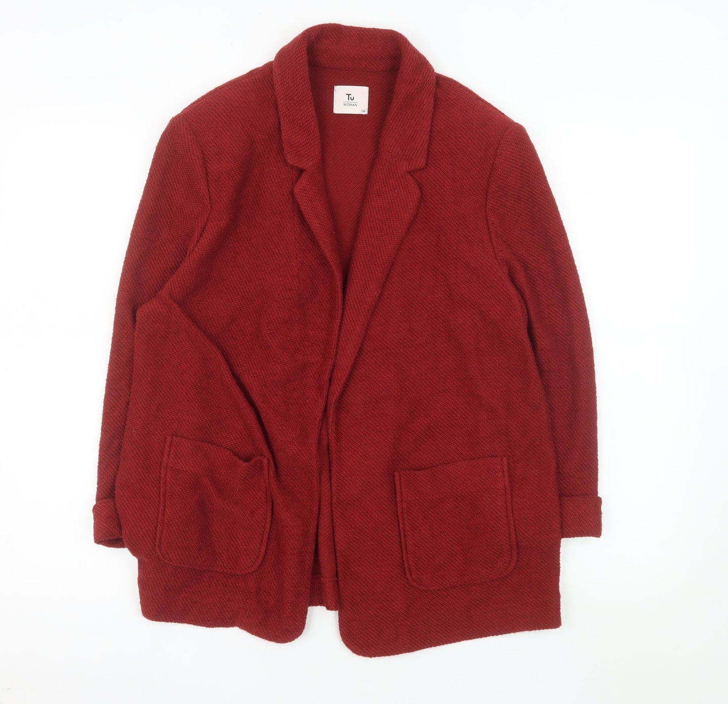 Tu Women Red Cotton Blend Textured Blazer Size 14 Classic Fit