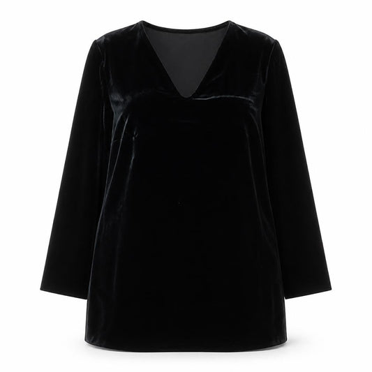Marks & Spencer Women Black Velvet Shift Dress Size 16 V-Neck Classic