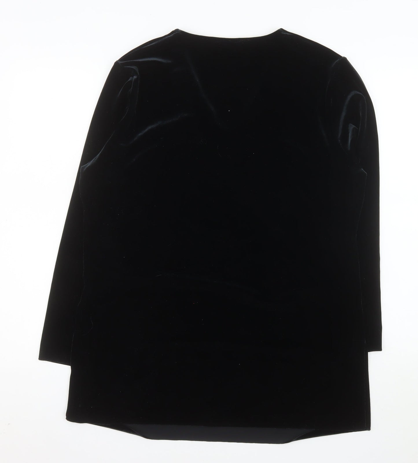 Marks and Spencer Women Black Velvet Shift Dress Size 16 V-Neck Classic