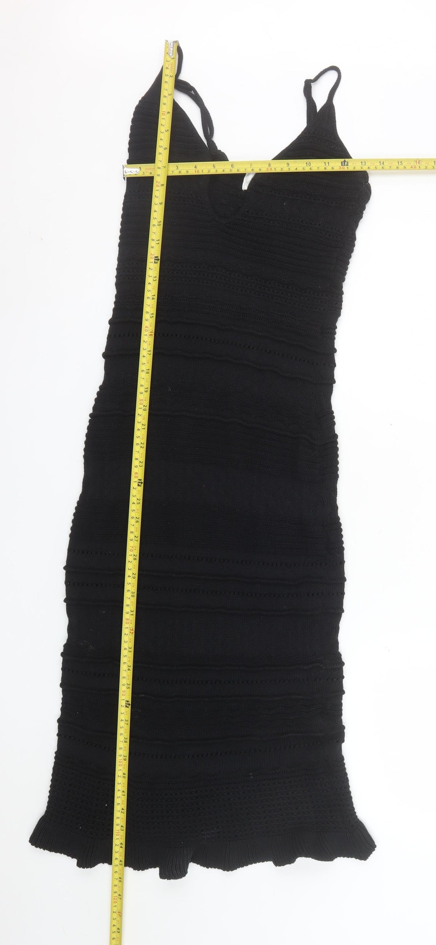 H&M Women Black Knit Bodycon Dress Size S V-Neck Sleeveless Stretch