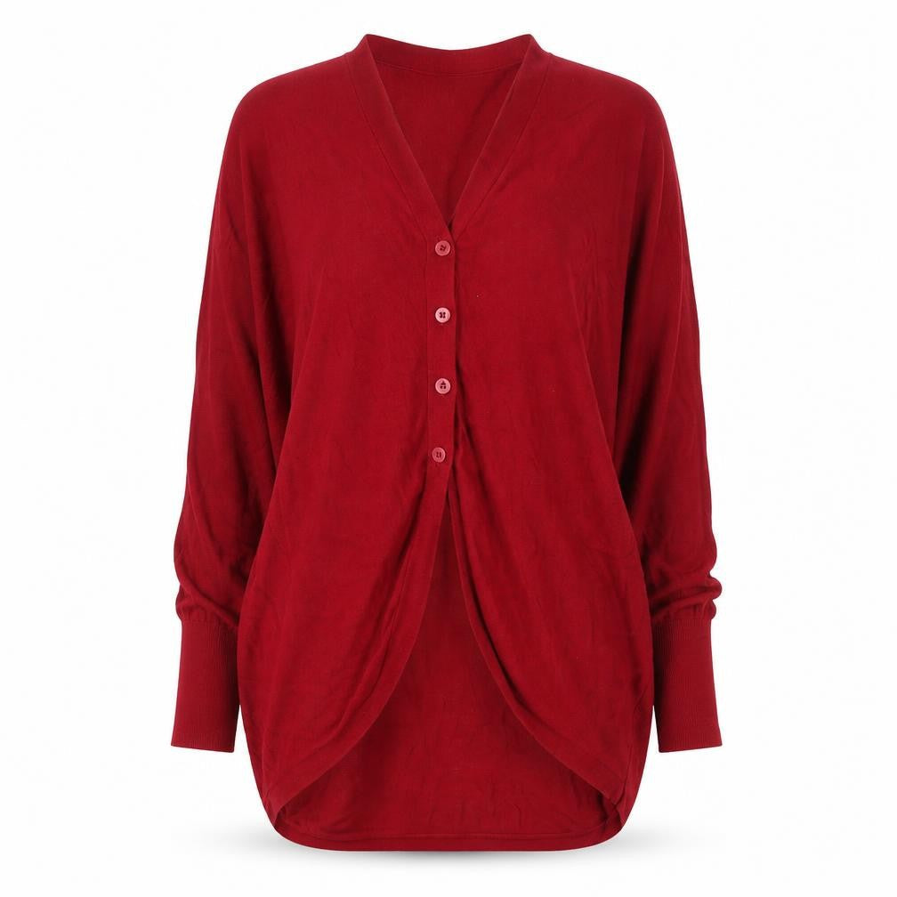 Mango Women Red V-Neck Long Sleeve Knit Cardigan Size 8