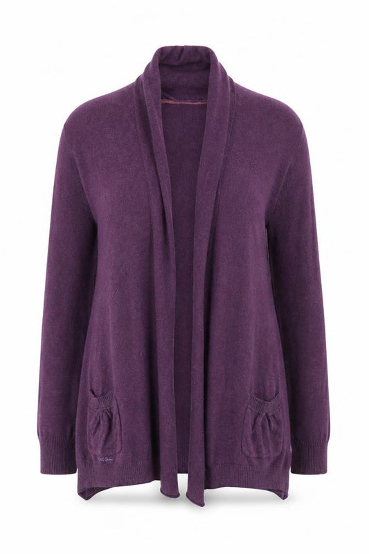 Front view of FatFace women’s purple cardigan, size UK 10, long sleeve knit